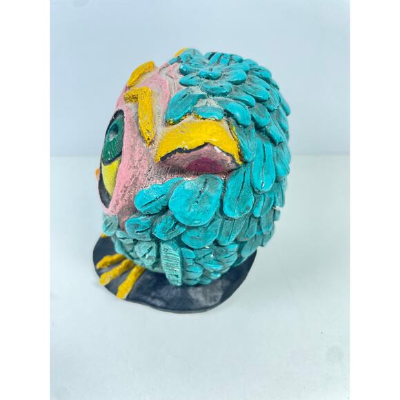 Vintage 60s Owl Figurine Pink Green Yellow Big Eyes Mid Century Modern MCM - Picture 4 of 7